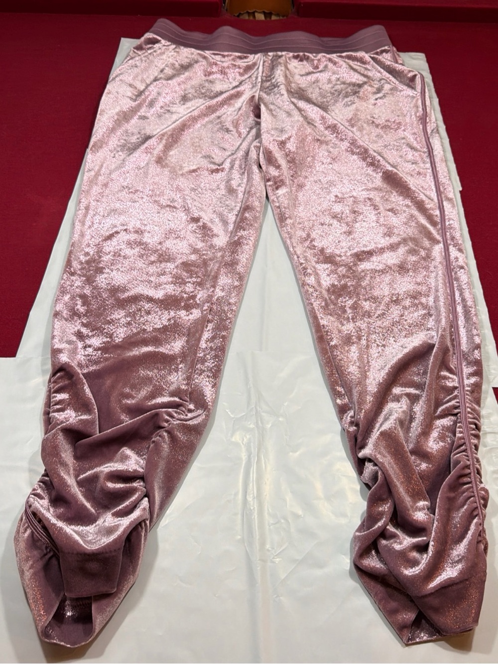 Juicy Couture PINK Velvet Pants Tracksuit Jogger Sweatpants Size L Ruched Bottom